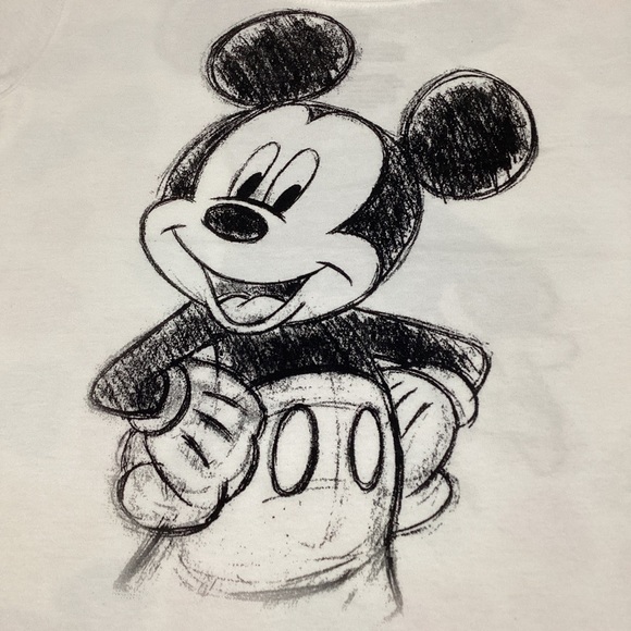 Women’s Cream Cropped T-shirt Illustrated Mickey Mouse Print & Back Image - Picture 2 of 4